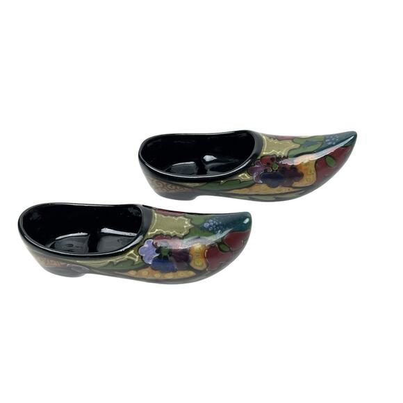 Pottery Decor Miniature Shoes Clogs Set 2 Zuid Holland Gouda High Gloss Signed - Picture 12 of 14